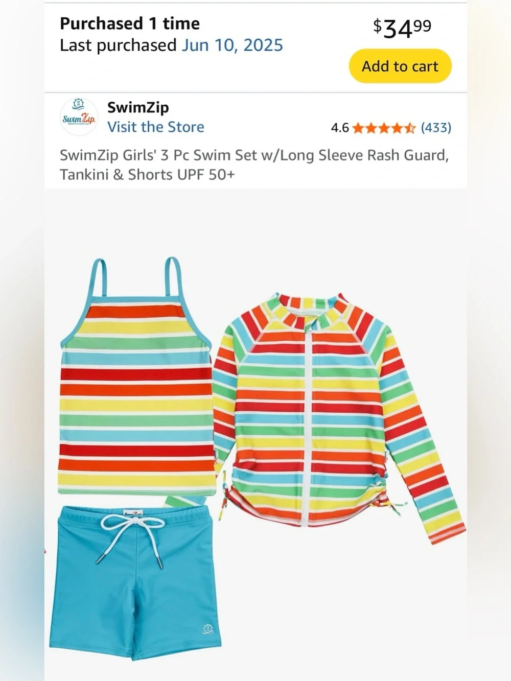 Swim Zip Rainbow rashguard, tankini, and shorts swim set Sz 4